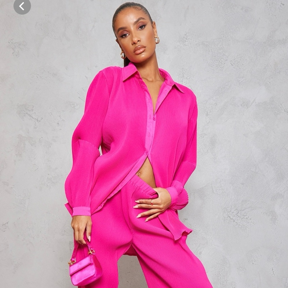 hot pink plisse shirt